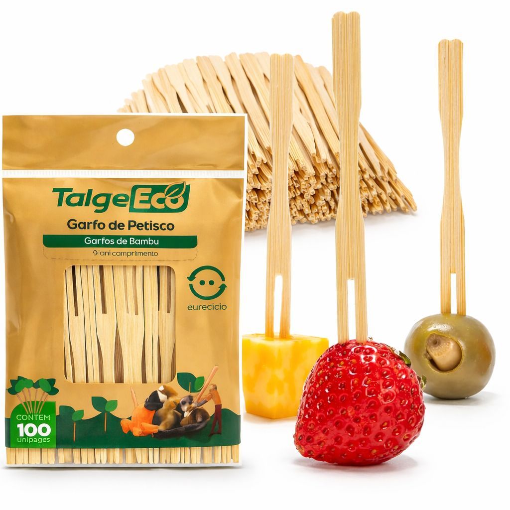Mini Garfo petisco de madeira/bambu  9cm Talge. Palito para buffet eventos lanchonete. Espeto Garfinho petisco ecológico