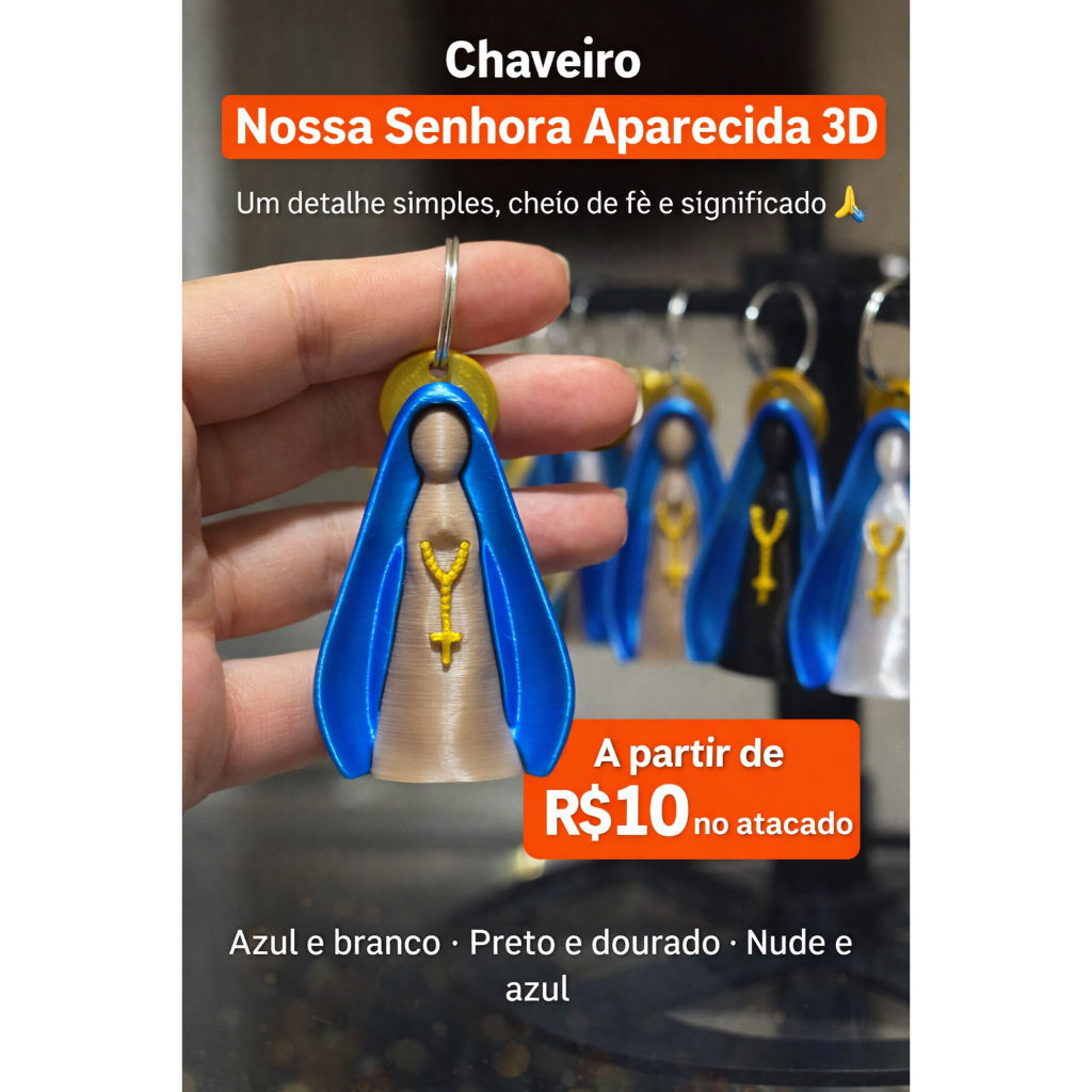 Chaveiro Nossa Senhora Aparecida 3D | Lembrancinha Religiosa | Presente Católico