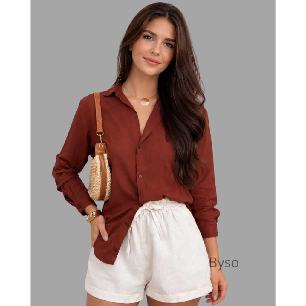 Camisa Social Feminina Viscolinho Premium Sem Bolso Manga Longa Elegante Casual em Oferta na Shopee