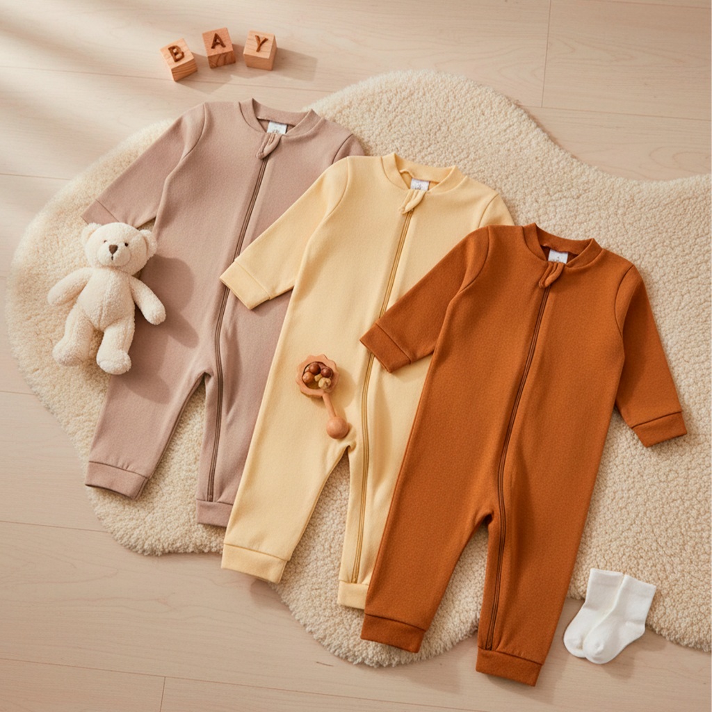 Kit 2 ou 3 Macacão Minimalista Para Bebês Menino E Menina Unissex Bodies Ropinhas Para Bebe Suedine Com Zíper