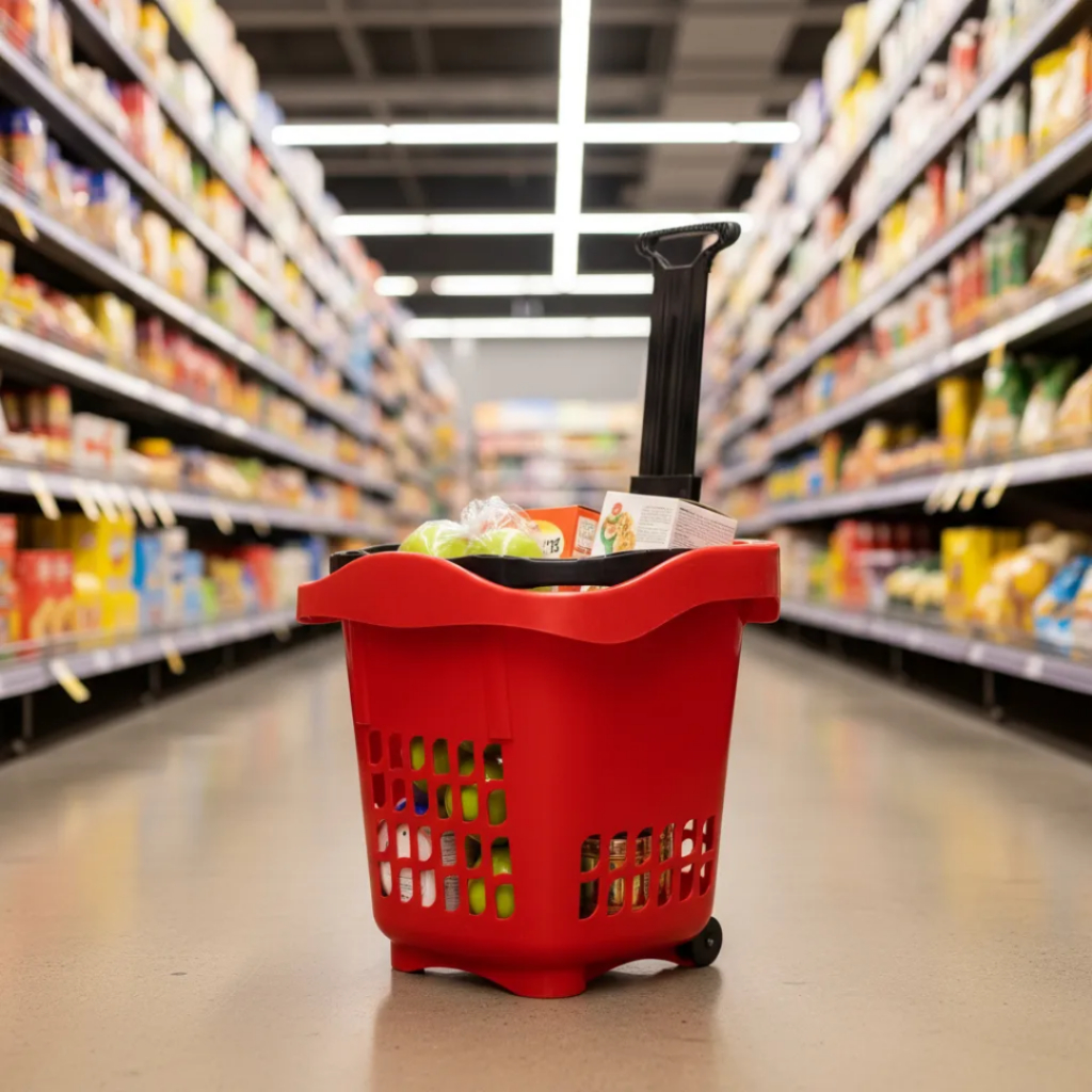 Cesta de Compras Com Rodas Rodinhas Multiuso Carrinho de Mercado Supermercado Lofity 30Lts