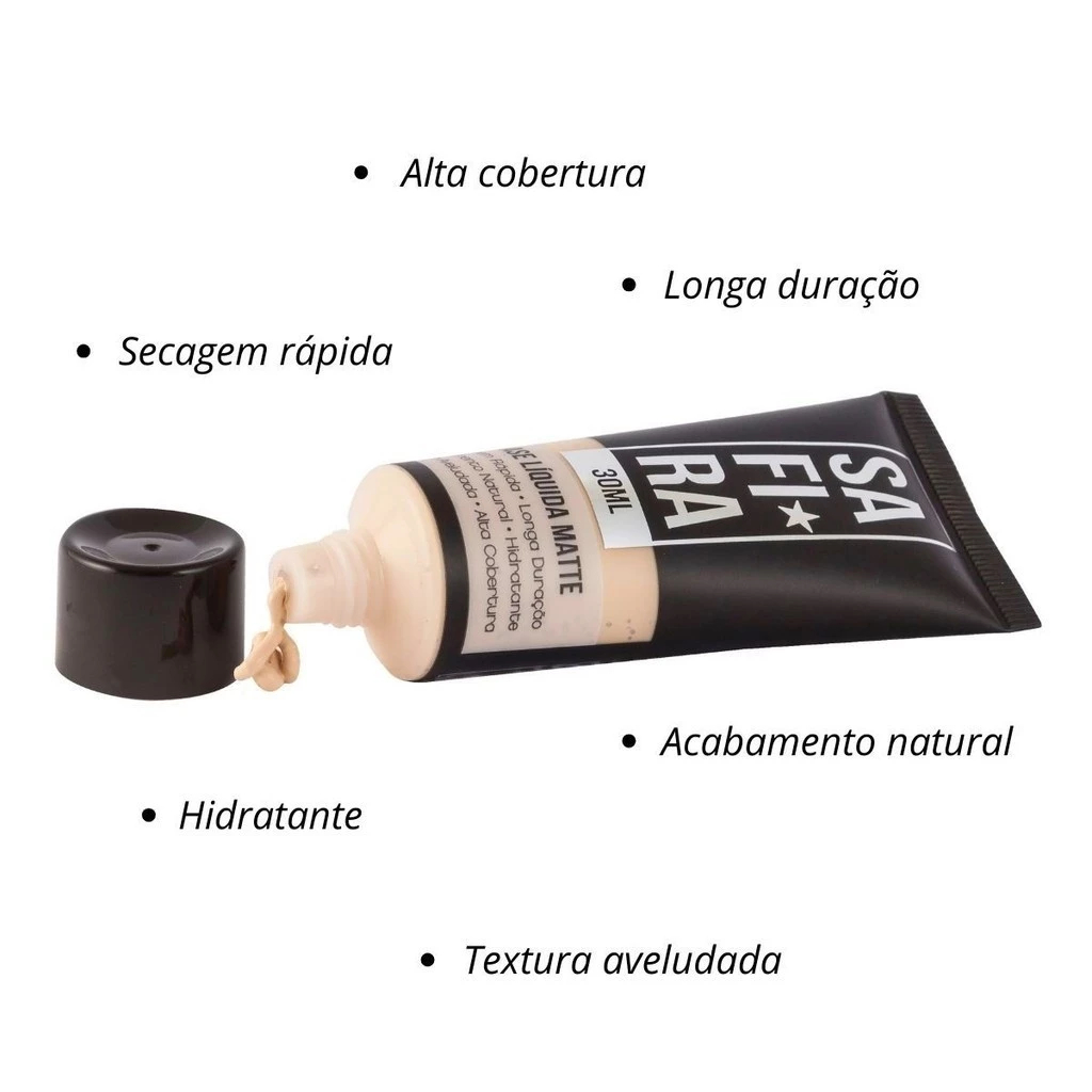 Detalhes do Base líquida Matte Safira Alta Cobertura 35 ml