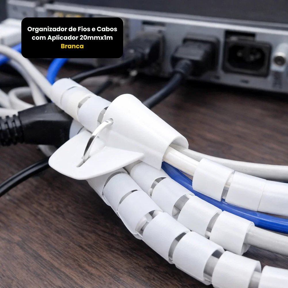 Organizador de Fios e Cabos Equipamentos com Aplicador Preto Branco 20mmx 01m ou 02m Computador TV