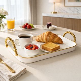 Bandeja Decorativa Luxo com alças Grande Borda Dourada E Prata Cantinho do Café Multiuso em Oferta na Shopee