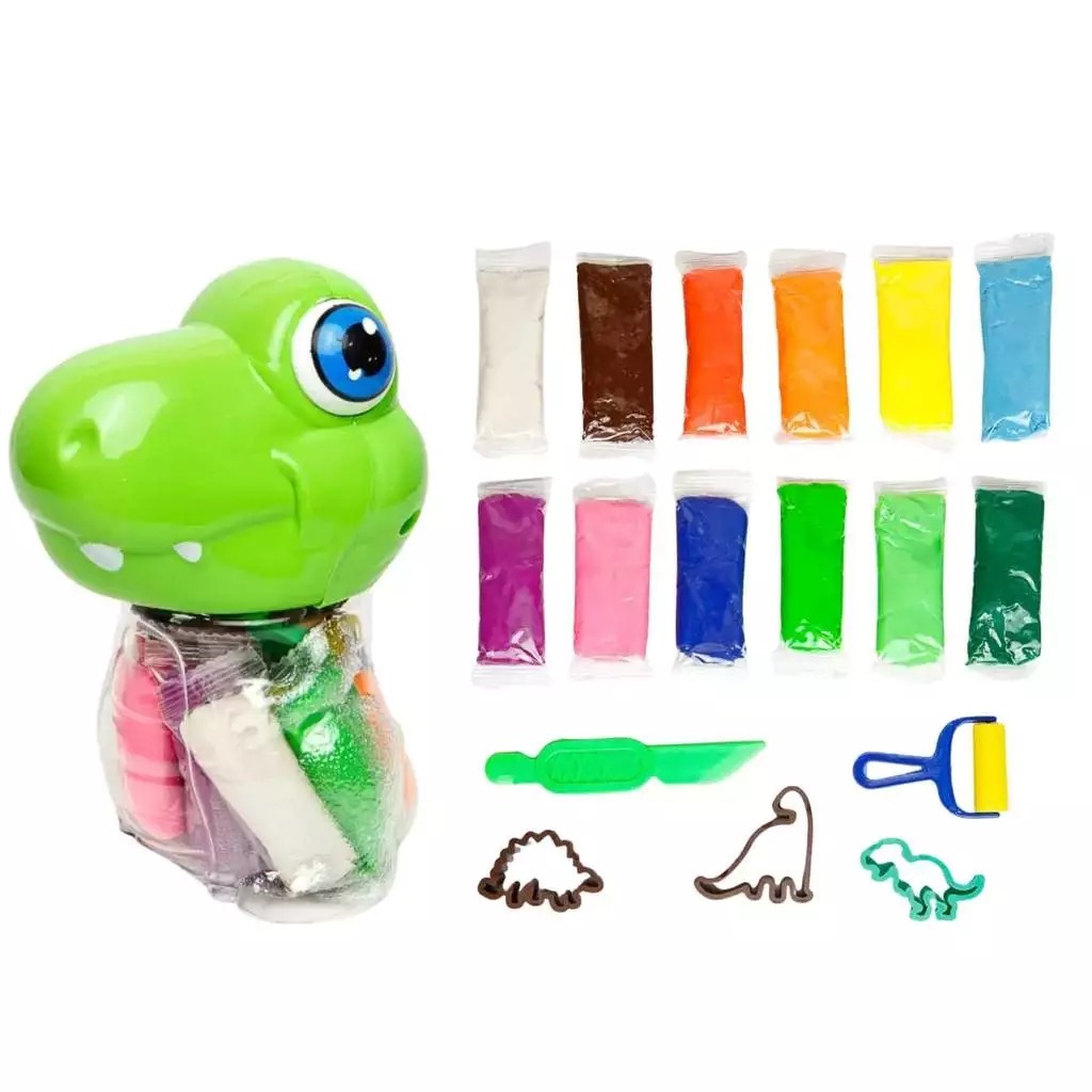 Kit Massa de Modelar Dino 12 Cores + 5 Moldes Leo&Leo Leonora Massinha Artes Material Escolar 72538