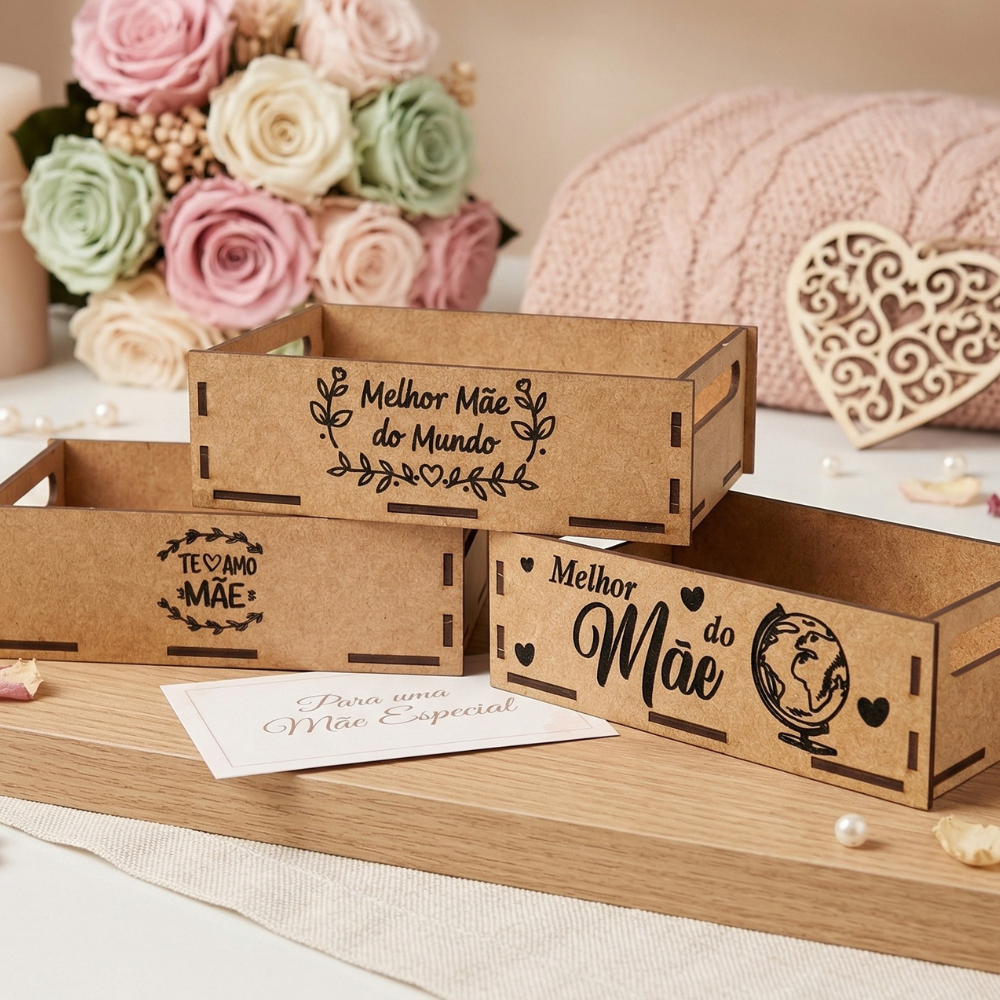 Kit Cestas Bandeja Mdf Cru 20x15 Lembrancinha Dia Das Mães Atacado Decorada