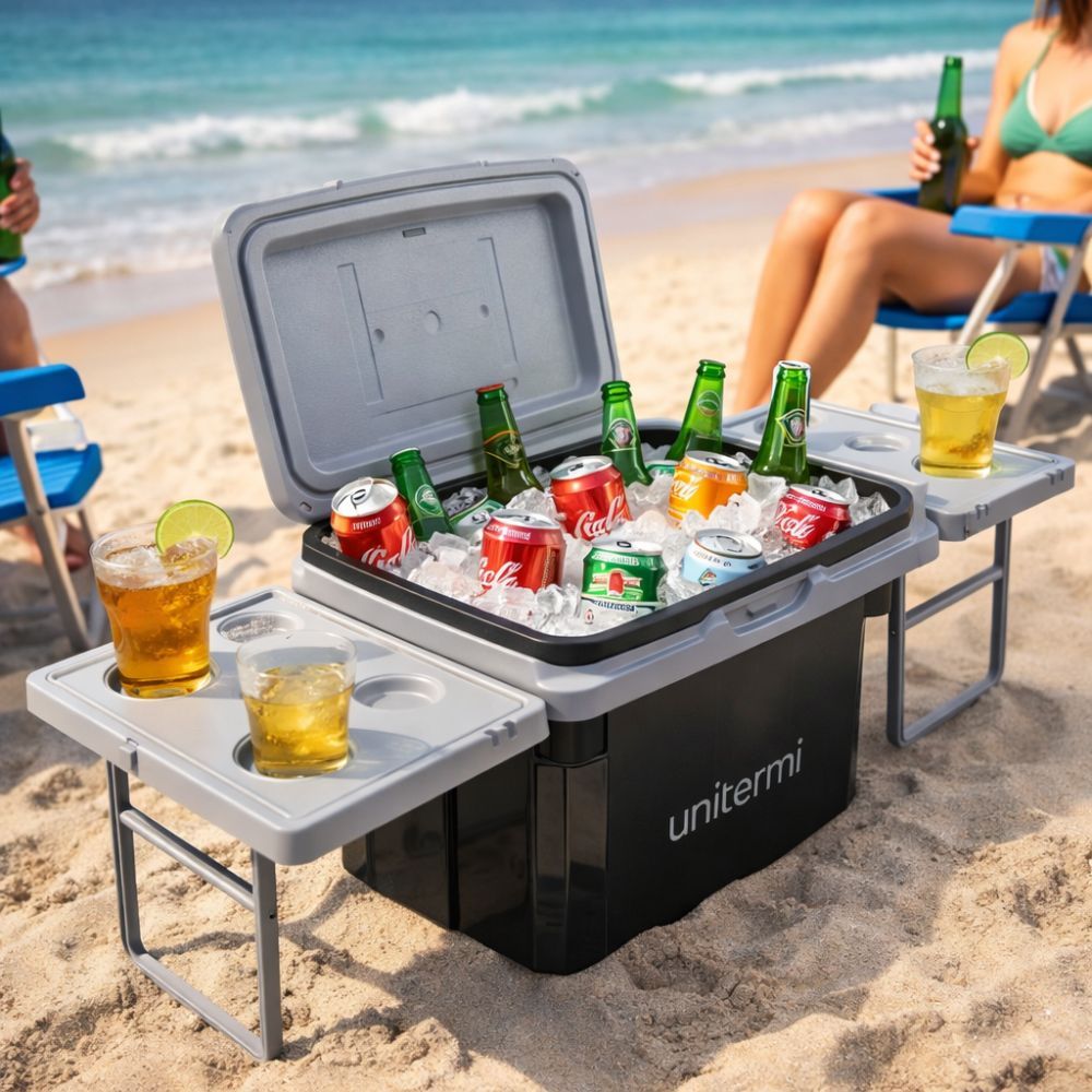 Caixa Térmica Cooler 36L com 2 Mesa Lateral Porta Copos Alça Reforçada Praia Pesca Camping e Bebidas