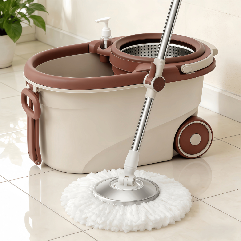 Mop 150cm Giratório 360° com Balde Inox e Rodas + 3 Refis Extras Alta Durabilidade e Limpeza Profunda