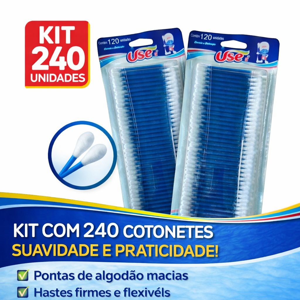 Kit 240 Cotonetes Hastes Flexíveis Pontas Em Algodão Use It