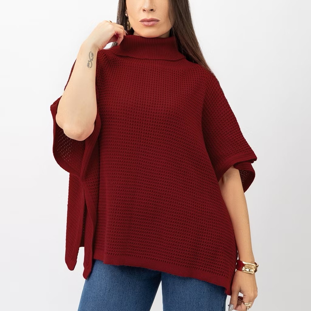 Blusa feminina estilo capa, suéter modal, gola alta, moda inverno!