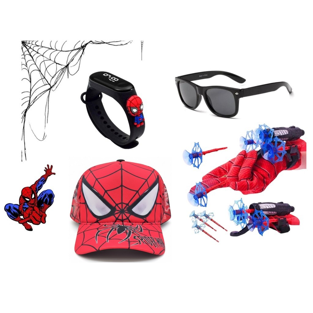 Kit Luva Boné Óculos Relógio Homem Aranha Infantil Brinquedo Lança Teia Super Heróis Spider Man Criança Menino Menina em Oferta na Shopee