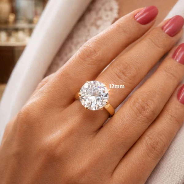 Anel Solitário Dourado Feminino Luxo Pedra Grande Brilho Intenso Ajustável