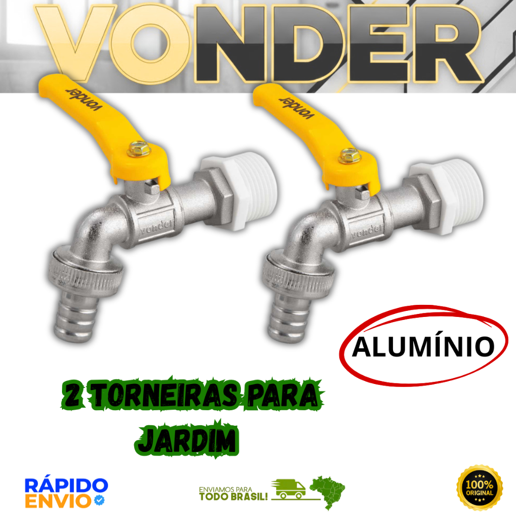 2 Torneiras Com Esfera Bucha Redução Jardim Tanque Quintal Vonder 1/2 Metálica Resistente Combo