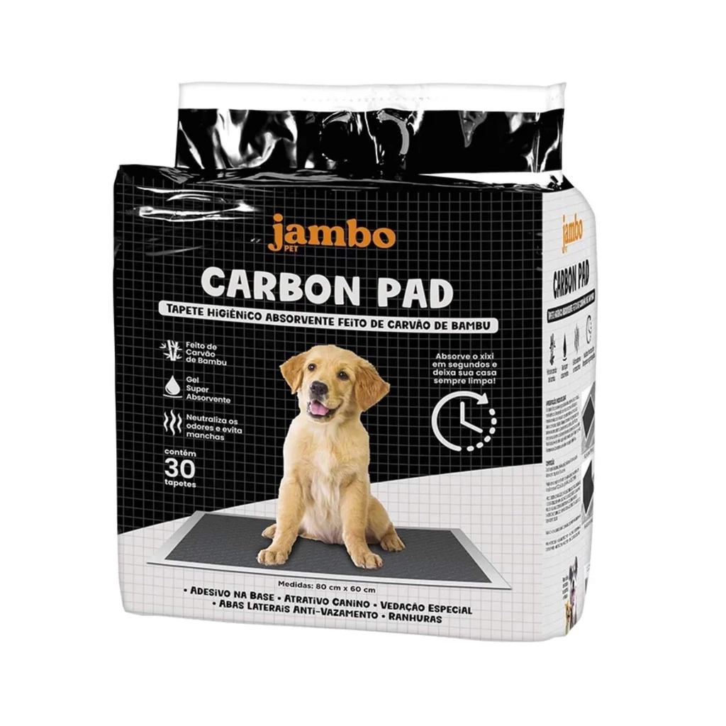 Tapete Higiênico Carbon com 6 Camadas de Proteção 30 Peças 60X80 Jambo Pets