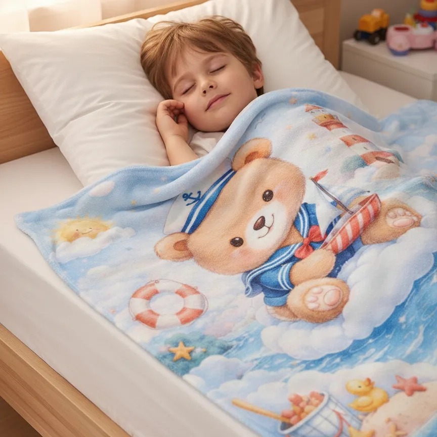 Manta Cobertor Solteiro Infantil Microfibra Soft Estampa Urso Marinheiro Quentinho Macio Conforto