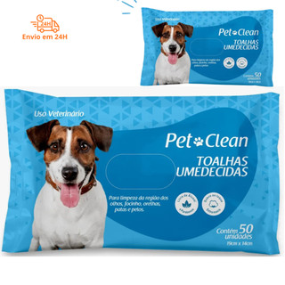 Toalhas Lenços Umedecidos Higiênicos Solução Banho Limpeza Pet Cão e Gato 50 Unidades