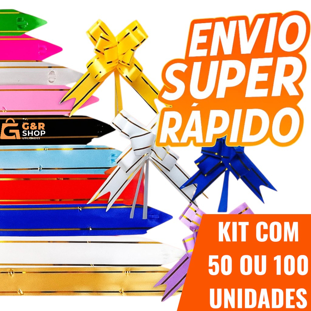 Kit 50 E 100 Laços Mágicos Para Presente Com Filete Dourado P/M/G Diversas Cores em Oferta na Shopee