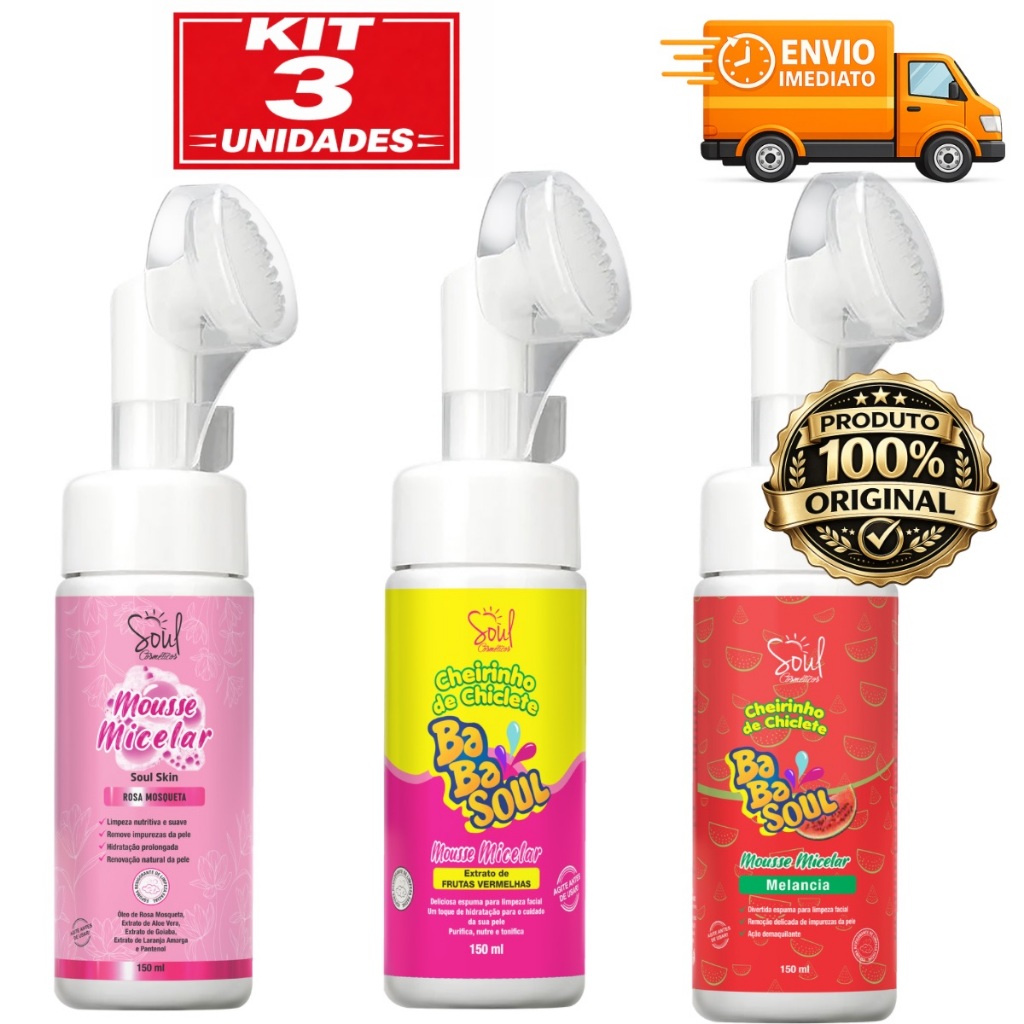 Kit 3 espuma micelar facial , limpeza completa, hidratação profunda , remove maquiagem, envio imediado