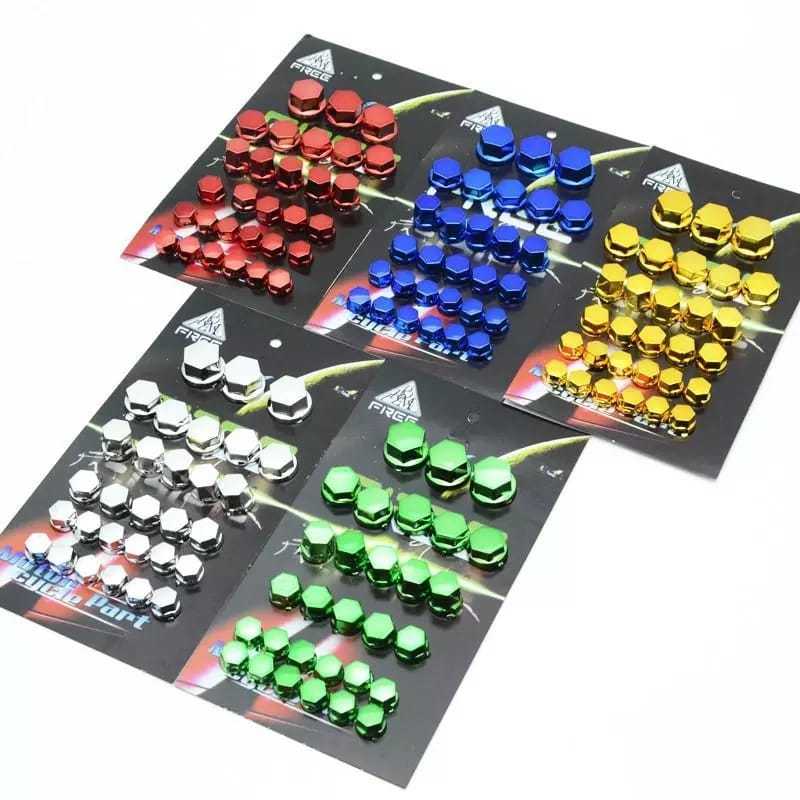 Kit 30 Peças Capa Parafusos/Porcas Decorativo P/Moto Tamanhos Variados Cores Metálicas