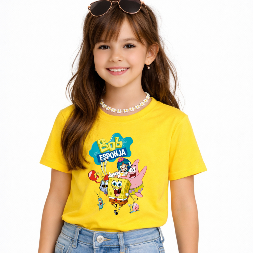 Camiseta Infantil Bob Esponja Feminina Estampada 02 ao GG Oferta