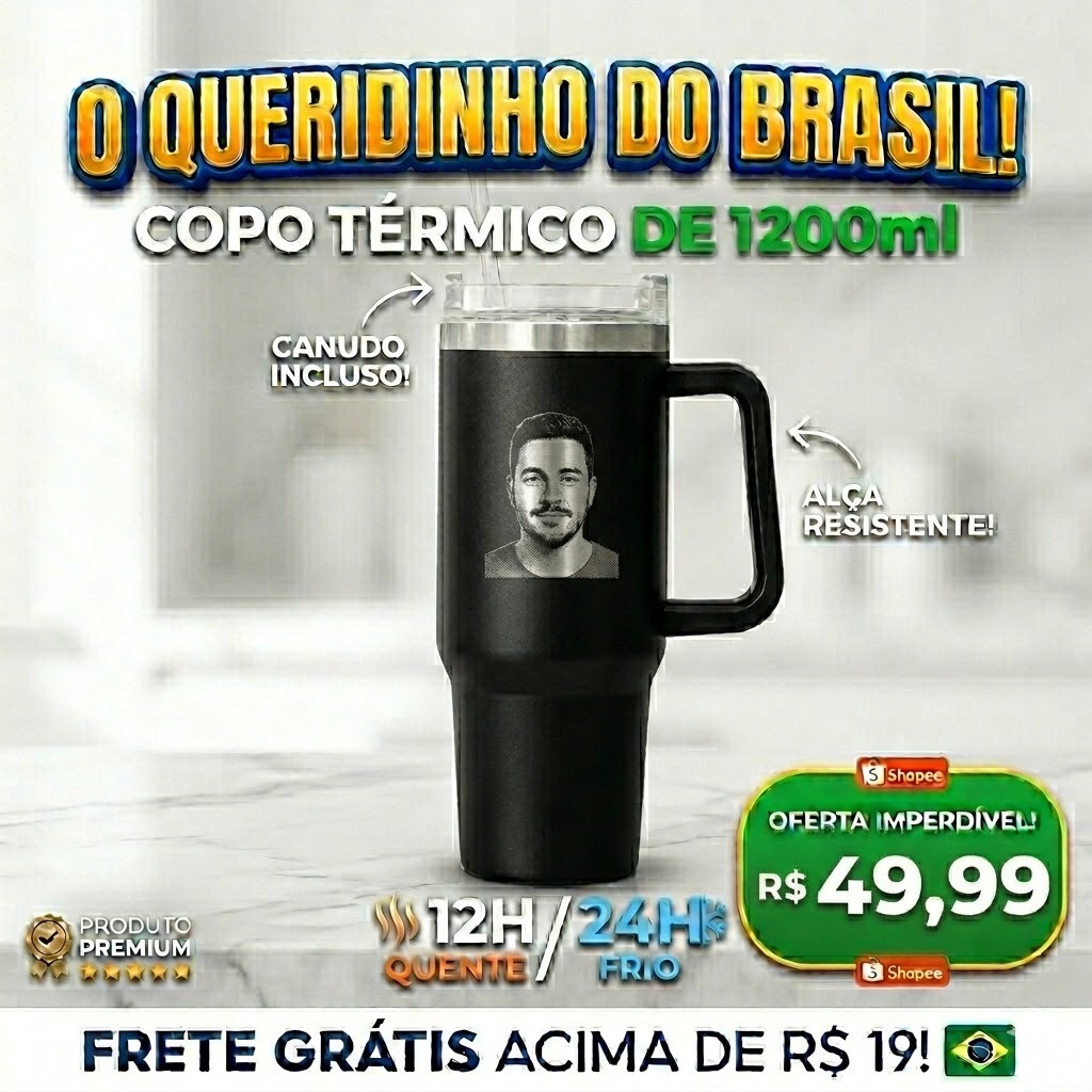 Copo Térmico Jarra 1200ml Inox Personalizado a Laser com Alça, Tampa e Canudo – Bebida Gelada