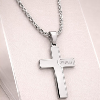 Colar Cruz Jesus Aço Inoxidável Prata Pingente Religioso Masculino Feminino Antialérgico