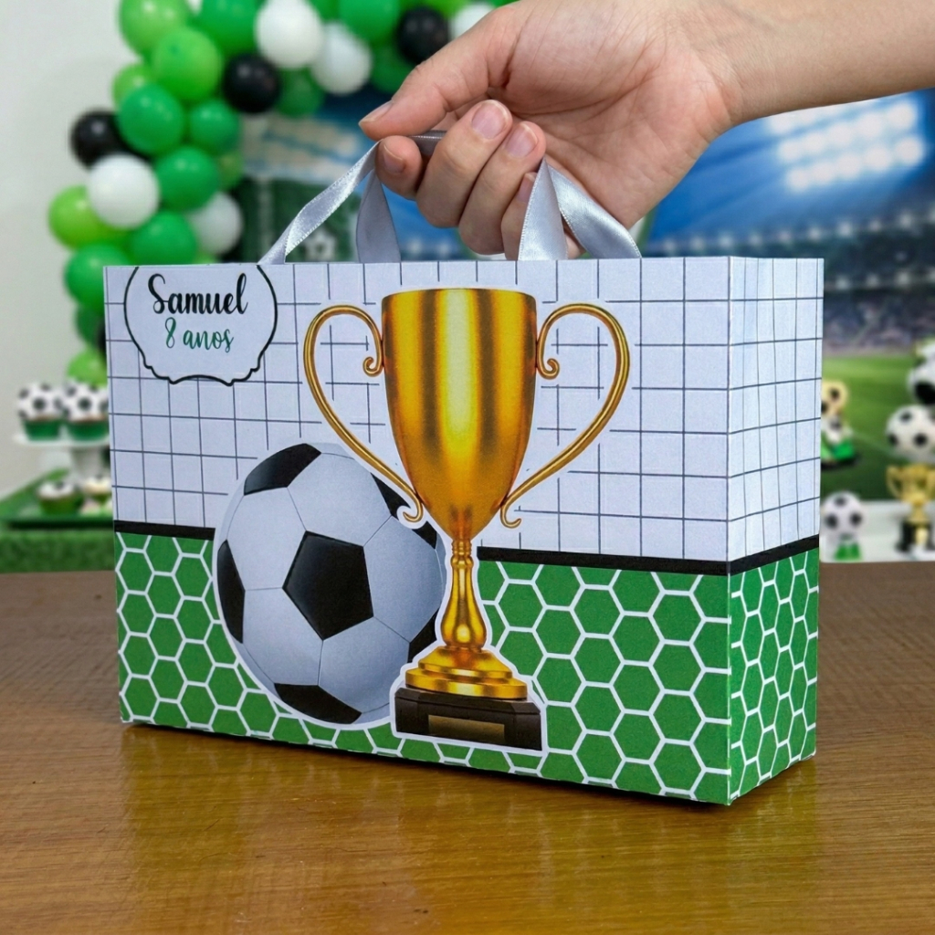 FUTEBOL Kit Sacolinhas G + Adesivos Personalizada Lembrancinhas Mimo Surpresa Infantil Aniversário PEGUE E MONTE