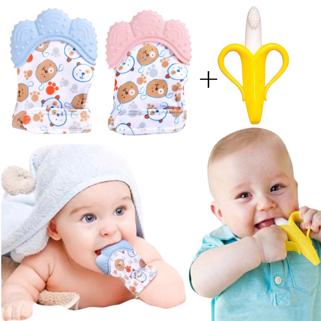 Mordedor Para Bebê Silicone Banana Escova Dentes Mão Mãozinha