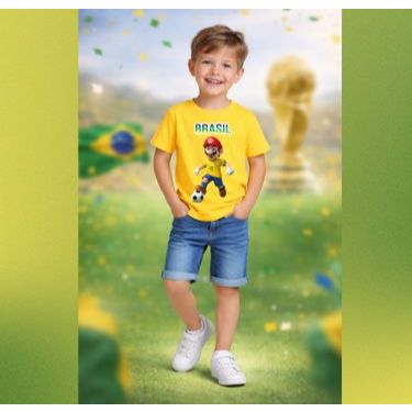 Camiseta Brasil infantil , Super Mario estampa Divertida 4 ao 16 100%Algodão roupa infantil