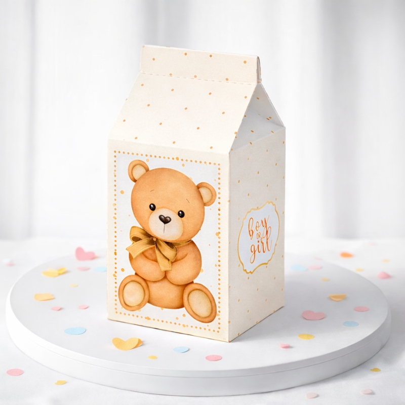 Caixinha Milk Personalizada Chá Revelação Ursinho Neutro Lembrancinha para festa