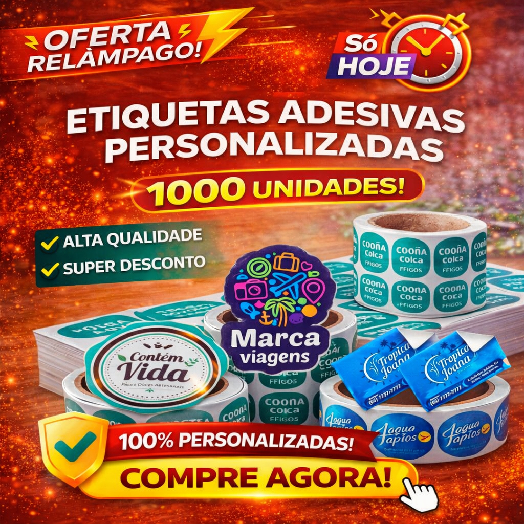 1000 Etiquetas Adesivas Personalizadas