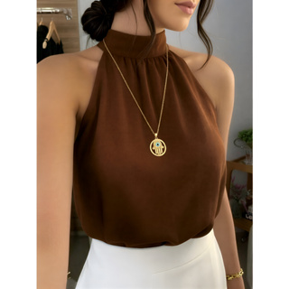 Blusa Regata Feminina Duna Franzida Gola Alta Plissada Elegante Coleção Verão em Oferta na Shopee