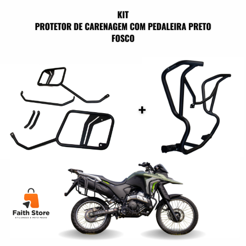 KIT PROTETOR DE CARENAGEM + AFASTADOR ALFORGE XTZ LANDER 250 2025 2026 PRETO FOSCO