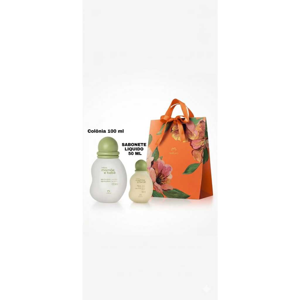 Natura Mamãe Bebê KIT Colônia 100ml,  Sabonete 50ml e Sacola de Presente.