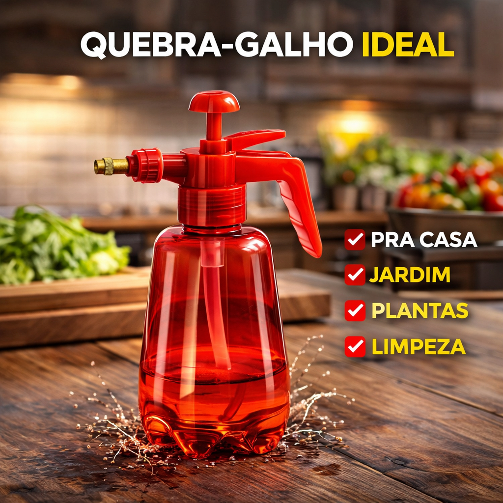 Pulverizador Manual Pressão 1,6L Borrifador Jardim Planta Limpeza Spray Ajustável Resistente Prático