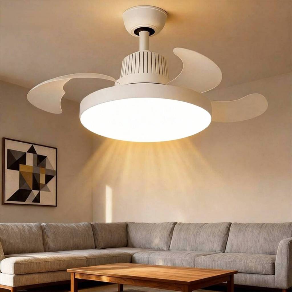 Ventilador De Teto Retrátil 40W Forte Lâmpada 3 Cores E27 Silencioso Bivolt Com Controle VT Economia 80% energia Quarto