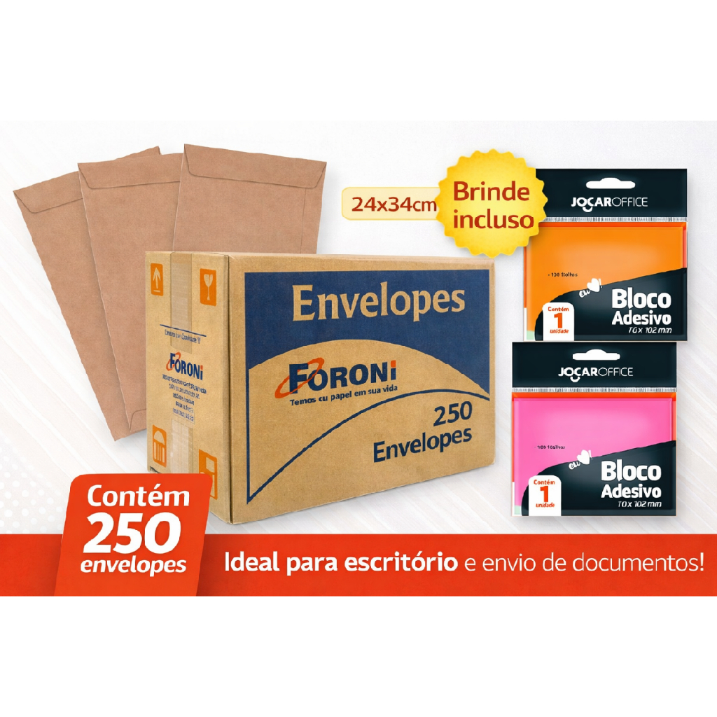 ENVELOPE KRAFT PARDO 240X340 CX C/250 FORONI PARA A4 SULFITE