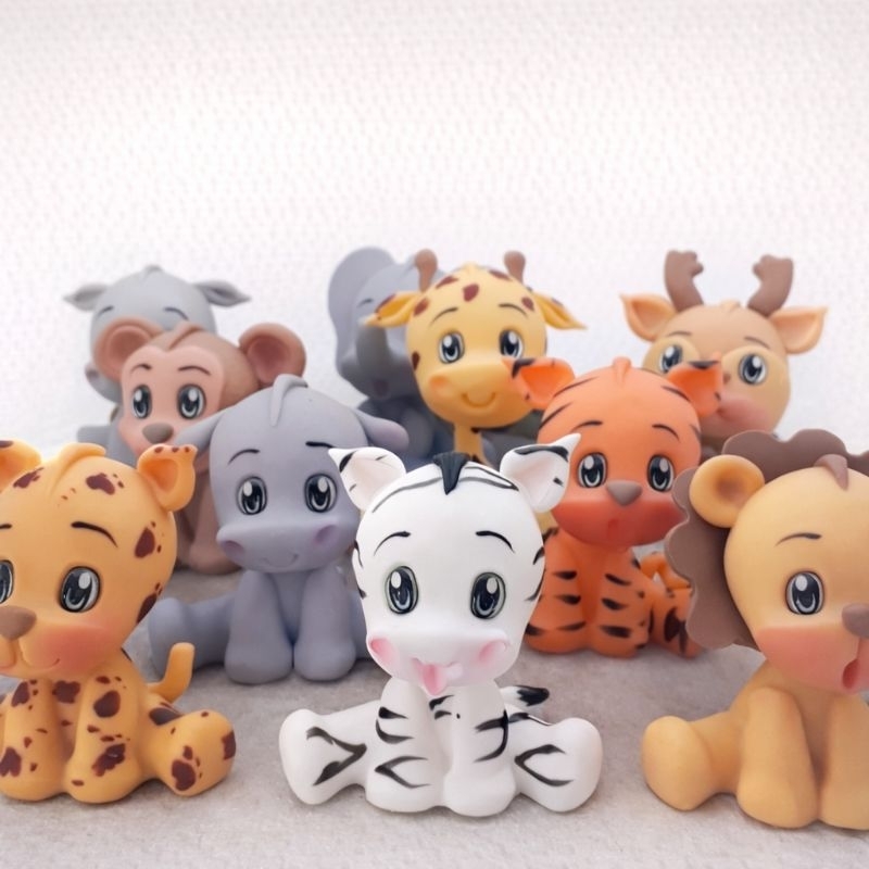 2 a 9 Bichinhos safari sentados  mod1 em biscuit personalizado Lembrancinha aniversario infantil