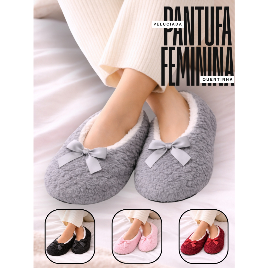 Pantufa Feminina Sapato Com Antiderrapante Super Quentinhas
