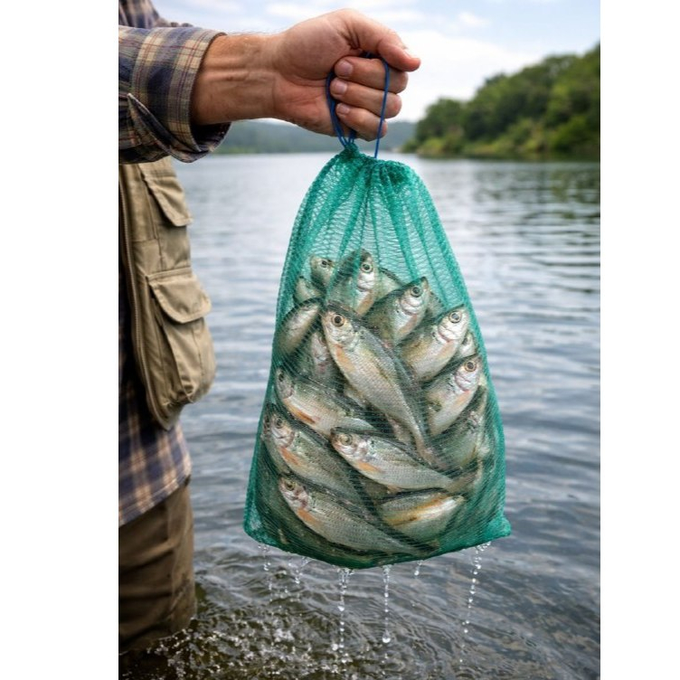 Saco de Peixes 1 un Pesca Sambura Covo Viveiro Rede Nailon Verde Pesqueiro Pescaria Pacu Rio Lambari