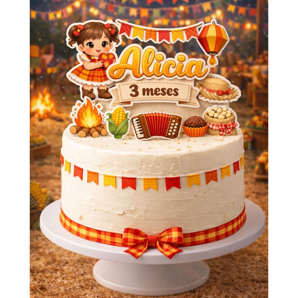 Topo de Bolo Festa Junina Personalizado com Nome