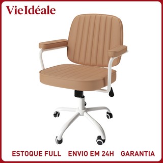 Cadeira De Escritório Giratória Cadeira de Diretor Retrô Luxuosa em Couro, Giratória e Ergonômica para Escritório
