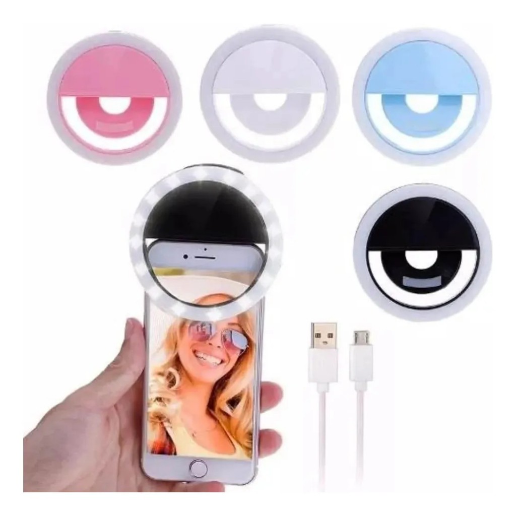 Ring Light Celular Recarregável Clip Luz Selfie LED para Foto Vídeo e Live