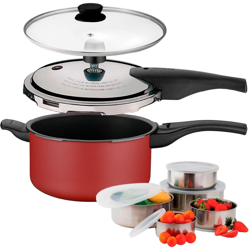 Panela Pressão 2 Em 1 Tramontina Vancouver 3,0 Litros e 5 Tigelas de Aço Inox com tampa