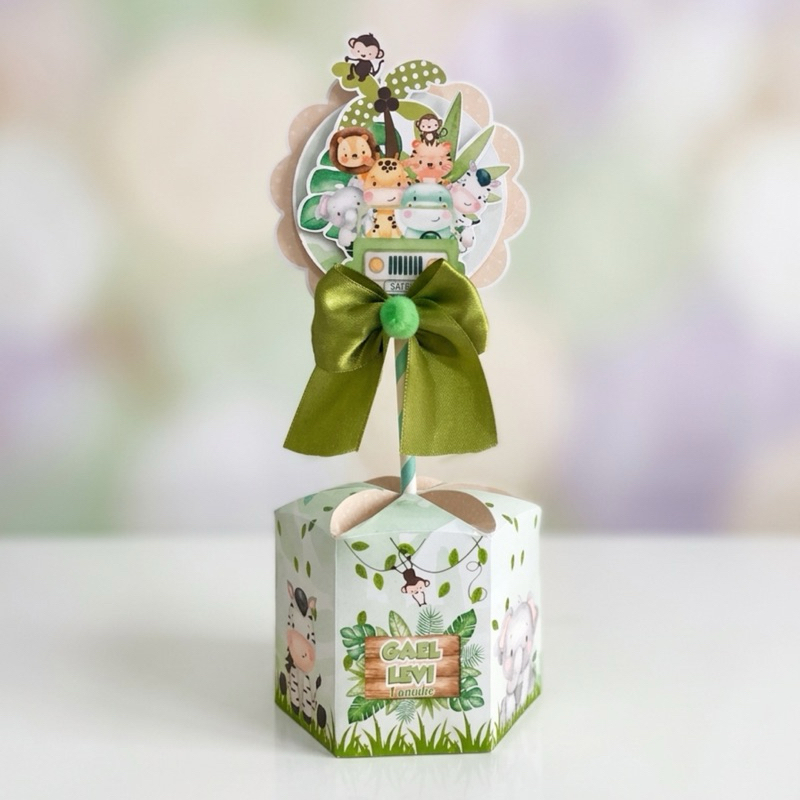 Kit Centro de Mesa Safari Baby Sextavado Luxo (10, 20 ou 30 un) Personalizado Nome - Papel Fotográfico Brilho