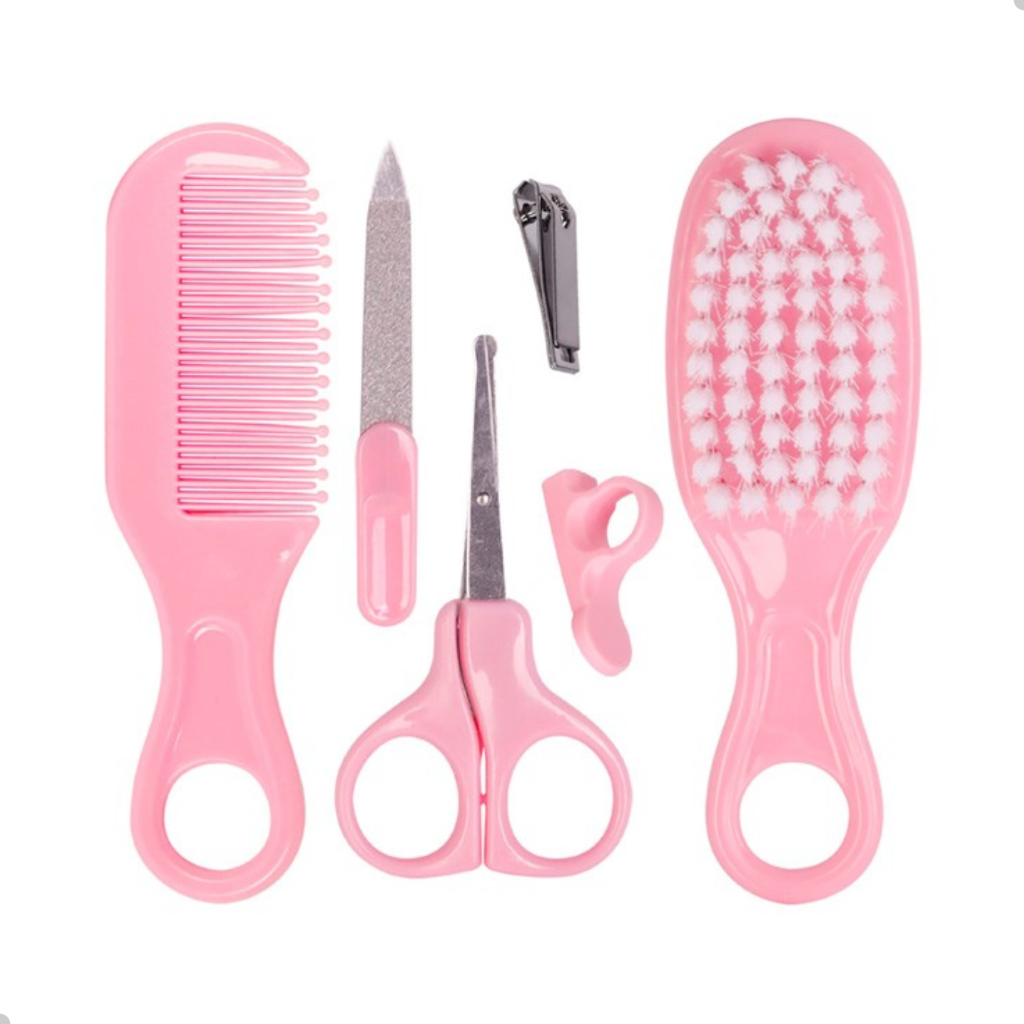 Kit Higiene Bebê 6 Peças Escova Pente Tesoura Cortador Lixa Infantil Seguro Rosa Azul