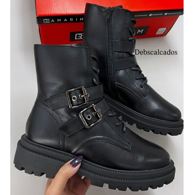 Bota Coturno Cano Curto Preto Tratorada Ramarim 25-61131