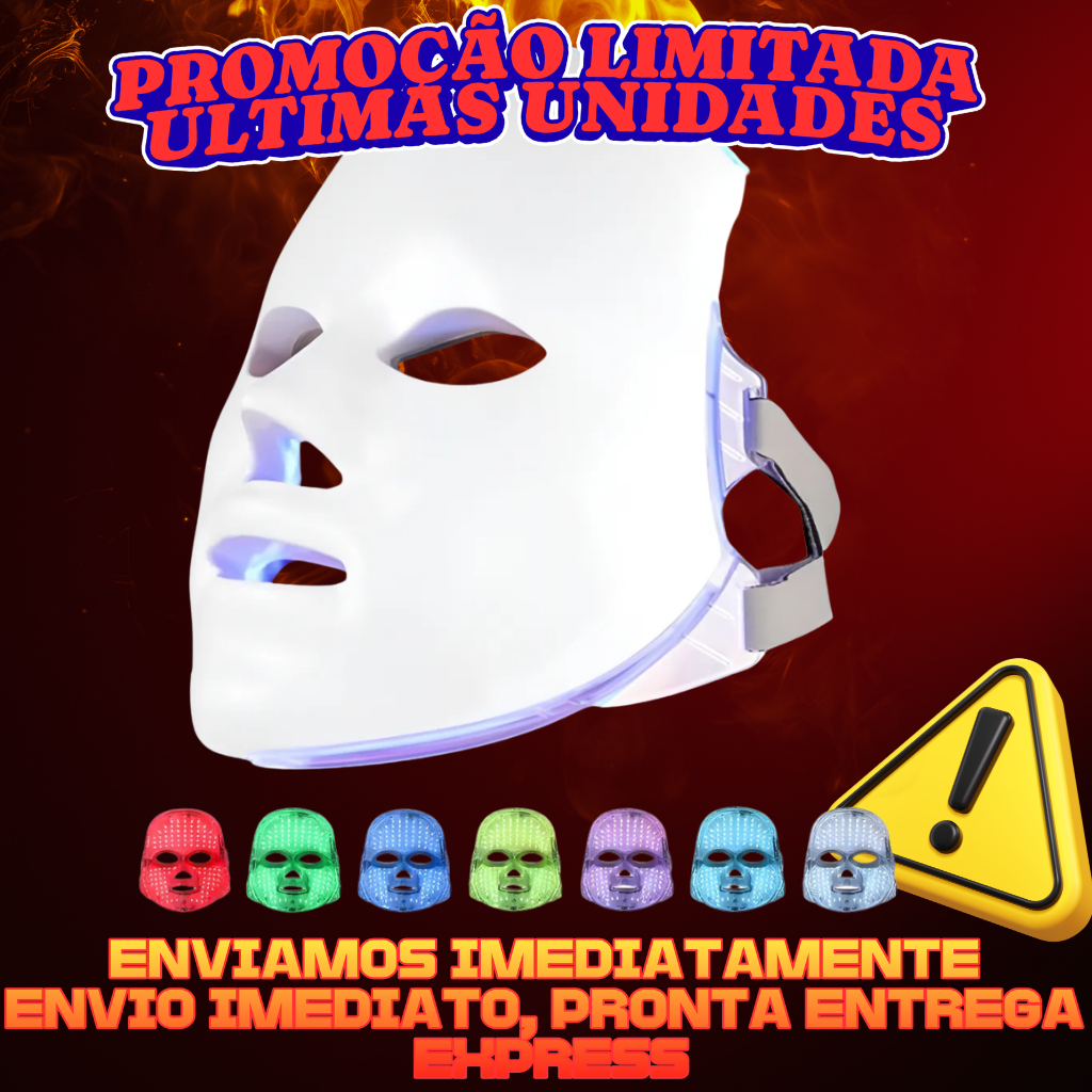 Máscara Facial LED Coreana Beuty 7 Cores Fototerapia Recarregável USB