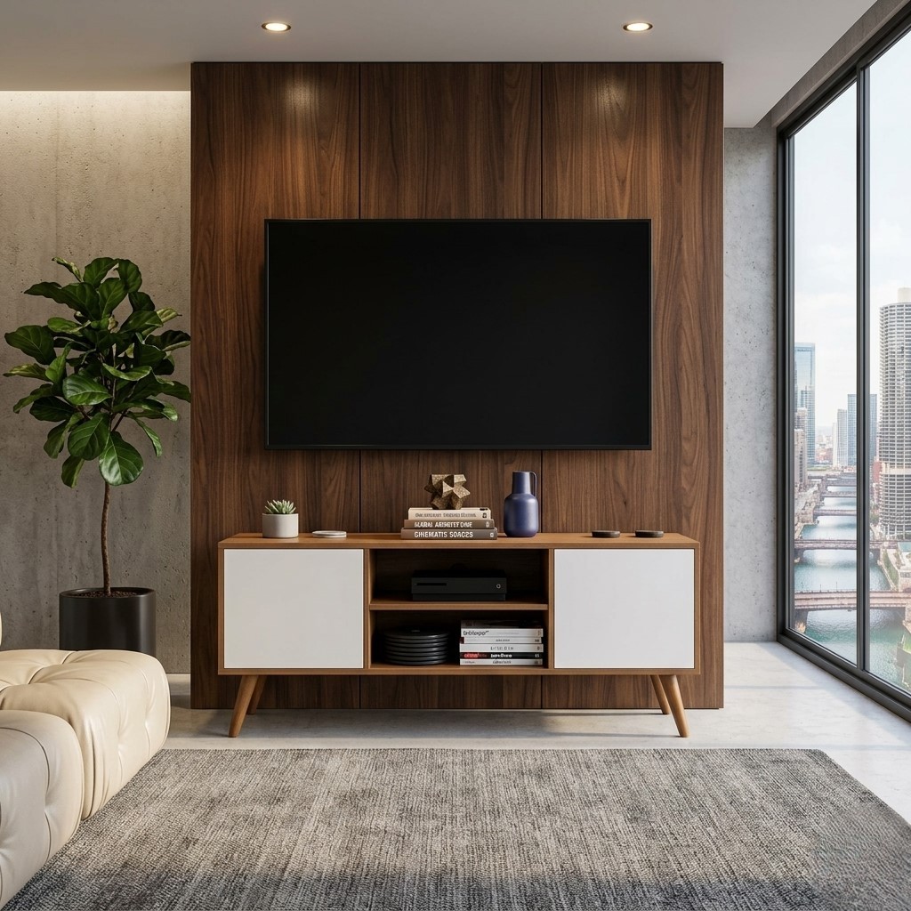 QUEIMA DE ESTOQUE - Rack home para tv até 50 polegadas sala porta e 2 prateleiras pés de madeira