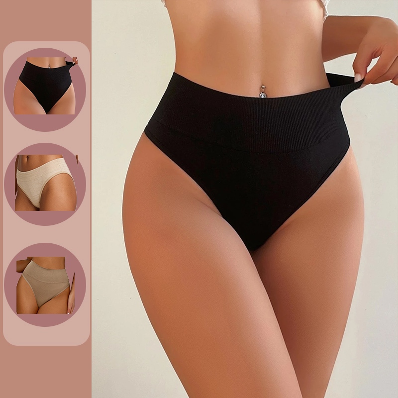 (3-6-12 peças) Calcinhas caneladas femininas, confortáveis, elásticas e coloridas.
